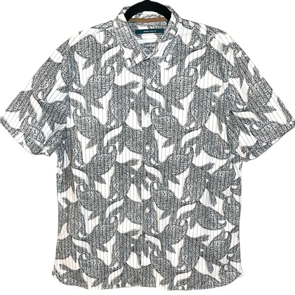 Perry Ellis Paisley Striped Button Down Camp Shirt - Picture 1 of 4